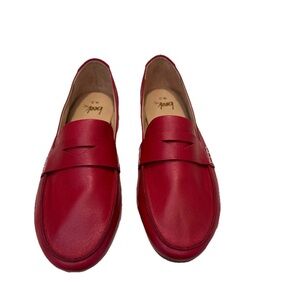 Beek Moorhen Red Leather Women's Flats (Penny Loafers) New